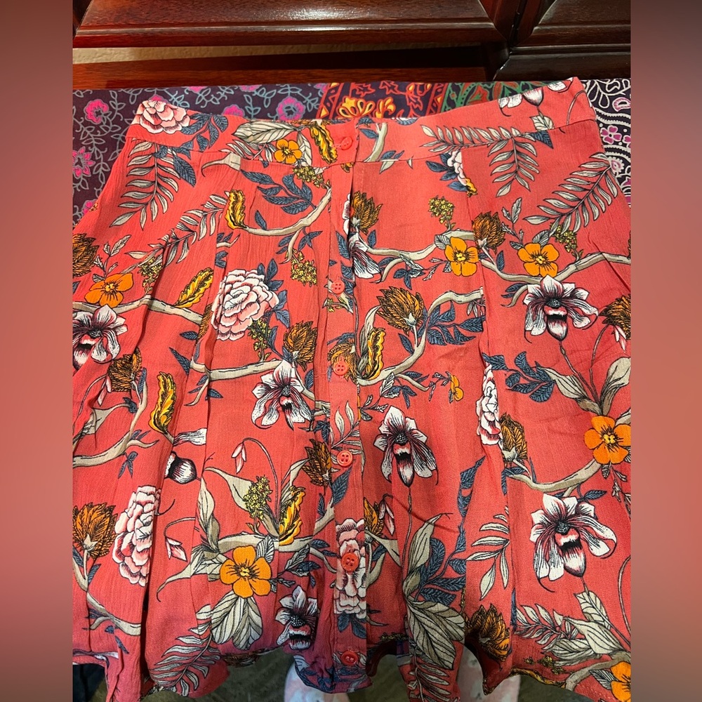 Cotton On Floral Skirt in Red and Orange